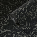 Germany Made Velvet Flock Damask Wallpaper Rolls Wash Light Resistant Modern Design Hotel Use Black Grey Non Living Room Kitchen