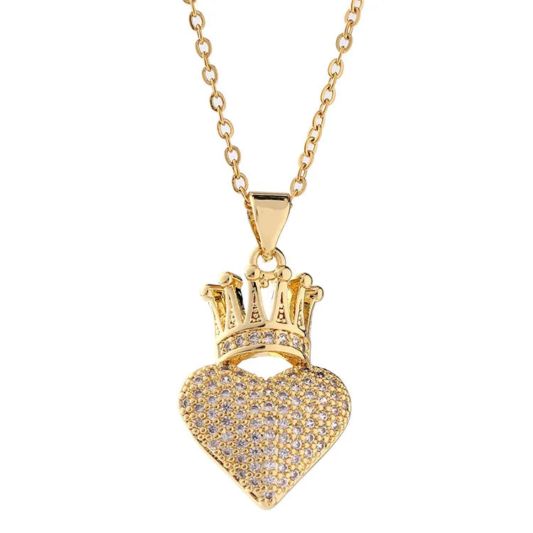 Fenyi Wholesale Jewelry Fashionable Retro Niche Gold-plated love Crown Hip-hop Sweater Chain Female Pendant Necklace