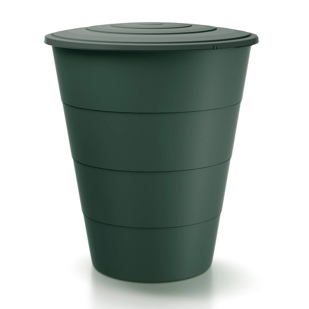210L Smooth plastic rainwater barrel in forest green 75.3 (length) x 75.3 (width) x 86.5 (height) cm