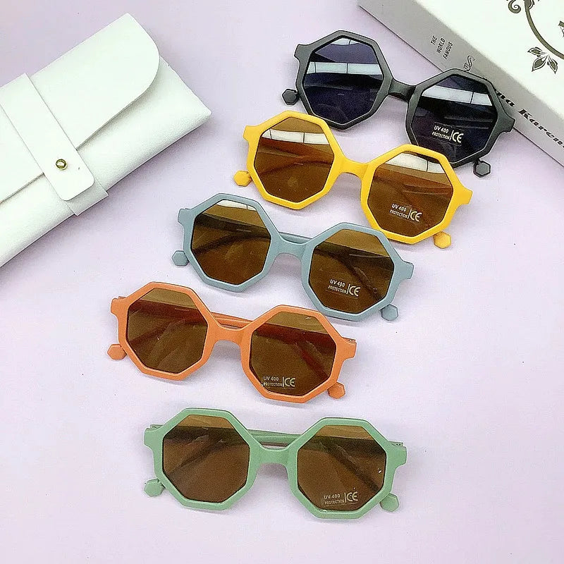 Logo Custom Fashion Stripe Printed PC Frame Children Sun Glasses UV400 Polygon Small Frame Kids Sunglasses