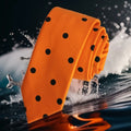 Orange and Black Polka Dot Printed Slim Fashion Tie