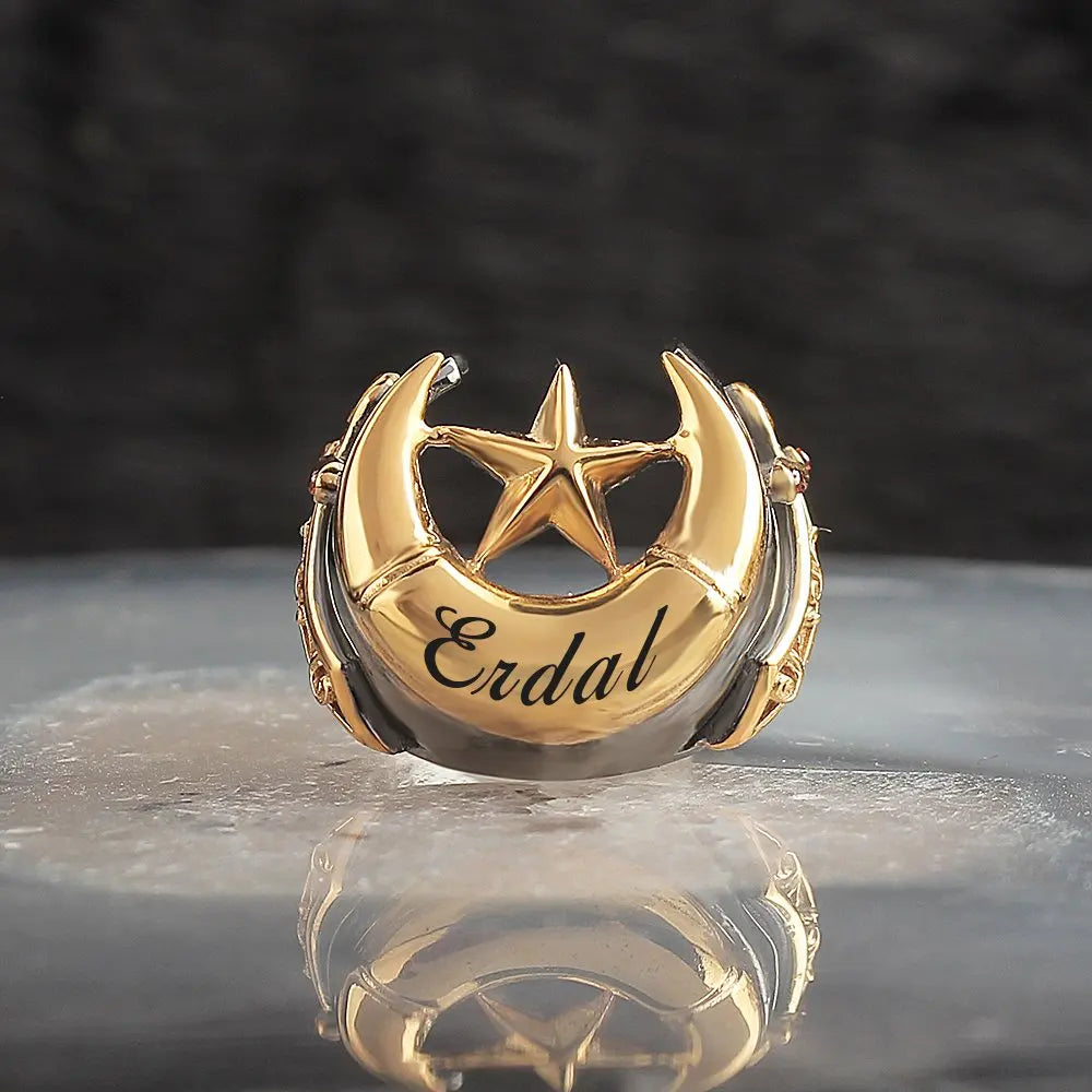 Custom Logo Men's Ottoman Style Fine Ring 925 Sterling Bi-Color Rhodium & Gold Plated Made in Turkey Model RCEGYT-620