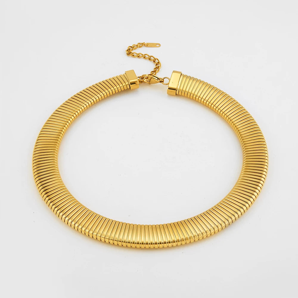 Fashion 18K Gold Plated Stainless Steel Jewelry Chunky Elastic Snake Bone Chain Choker Wholesale for Woman Necklace P243485