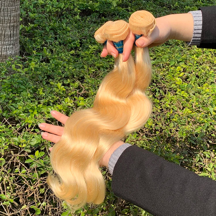 Grade 10a 613 Blonde Virgin Brazilian Hair Bundles Super Double Drawn Hair Color Body Wave Extensions for Black Women MegaBDM