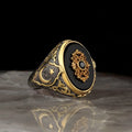 Wholesale 925 Sterling Made Ottoman Style Men's Ring. Rhodium and Gold Bi-color Turkey Model RCEGYT-248