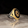 Wholesale 925 Sterling Ottoman Style Men's Ring Bi-Color Rhodium and Gold Model RCEGYT-158 Made in Turkey