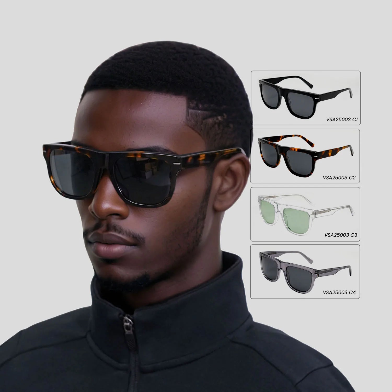 VSA25003 Custom Private Logo Square Sun Glasses Fashion Acetate Eyewear Polarized Men Sunglasses