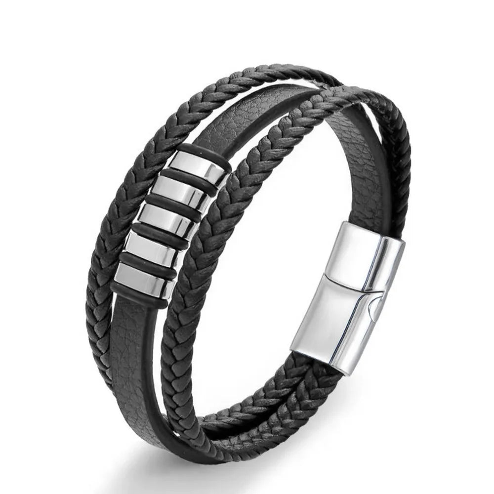 Handmade Three-layer Woven PU Jewelry Men's Trendy Minimalist Pu Leather Bracelet Fashion Men's Charm Bracelet for Business Gift