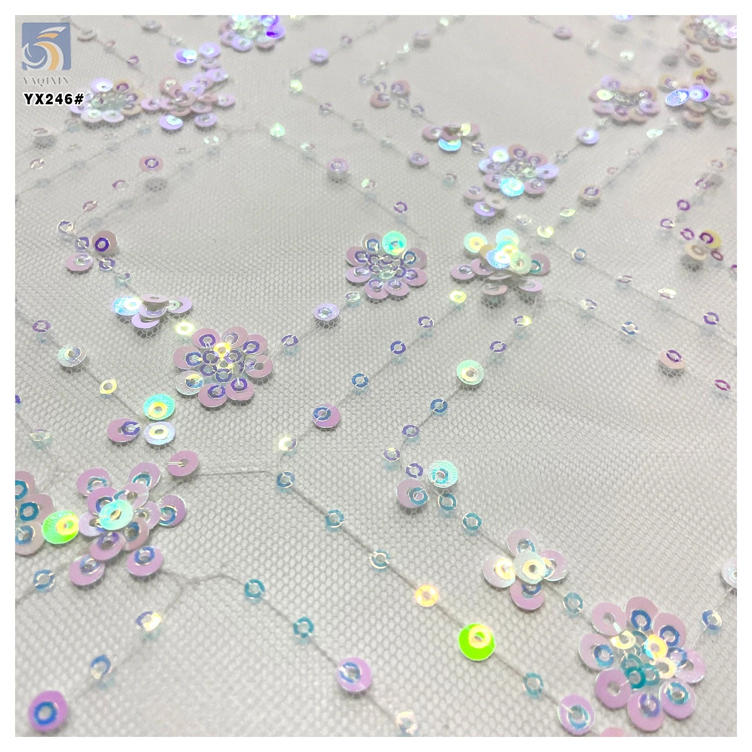 YX246 Fantasy Glitter 3mm 5mm Sequin Plaid Polyester Tulle Fabric Two Tone Color Changing Sequin Embroidered Fabric
