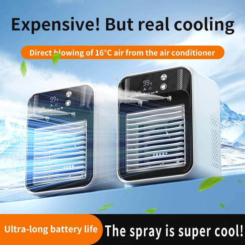 Portable Mini Air Conditioner for Dormitory | Fast Cooling Ultrasonic Nano Mist LCD Display Rechargeable Portable Outdoor Cooler