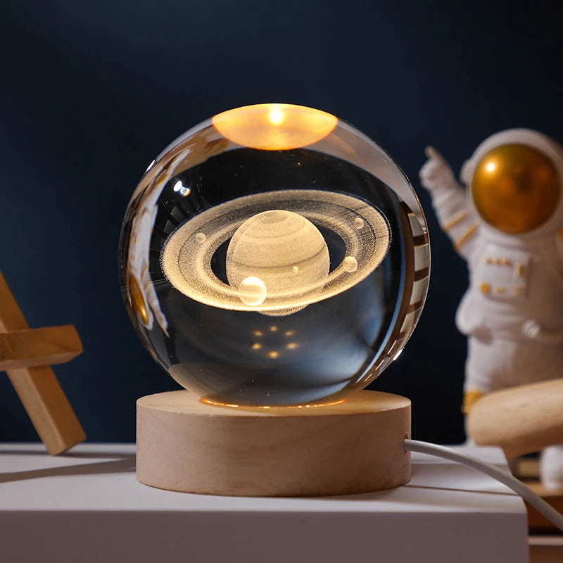 JAIYI Modern 3D Crystal Ball Nightlight 6CM USB Glass Moon Plug-in Warm Light Nightlight Decoration Family Bedroom Birthday Gift