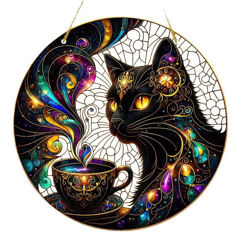 JUXINDA Modern Design Hot Sale Cat Acrylic Stained Glass Suncatcher Prism for Christmas Party Window Hanging Home Decoration
