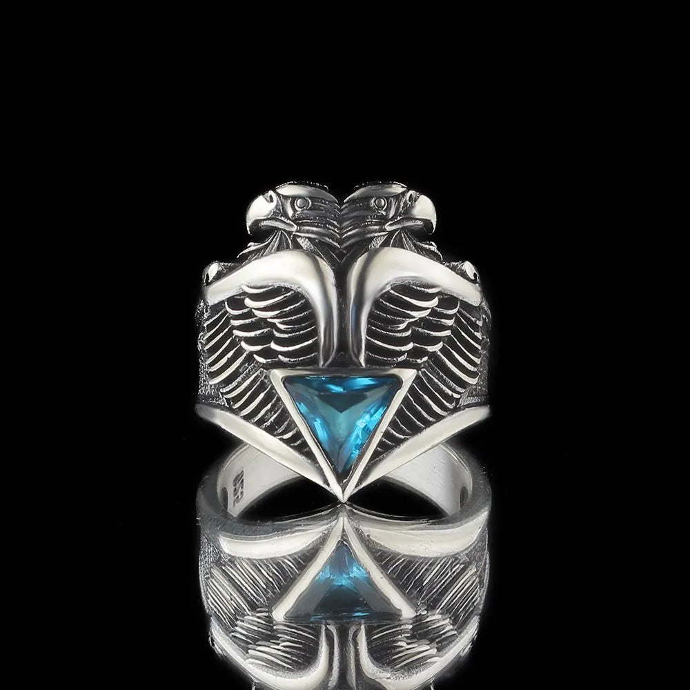 Turkish Style Vintage 925 Sterling Silver Men's Classic Black Onyx Bezel Setting Gemstone Ring Eagle Design Wedding Party High