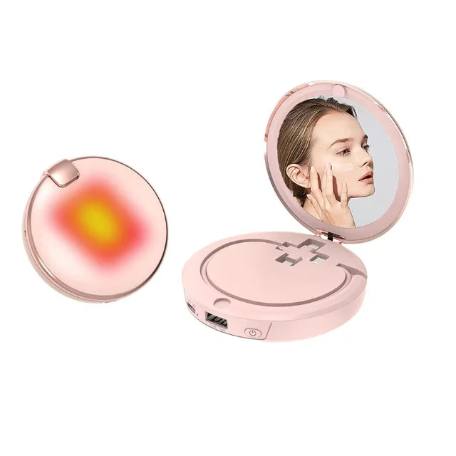 Rechargeable Travel Cosmetic Mirror Portable Folding Mirror with Power Bank Hand Warmers-Small Travel Accessory