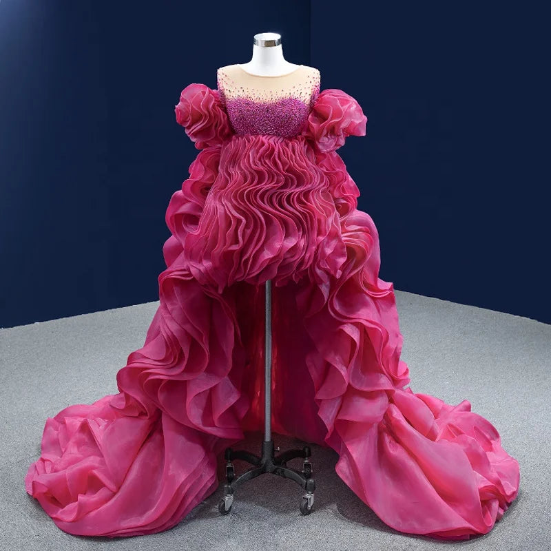 Jancember RSM67565 Special Pink Ruffle Ruched Prom Bridal Evening Gowns Dress With Long Train