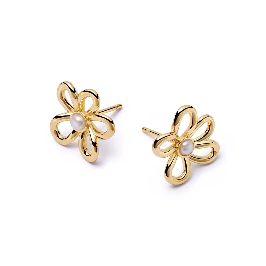 LOZRUNVE Silver 925 Sterling Jewellery 18k Gold Minimalist Elegant Pearl Flower Stud Earring