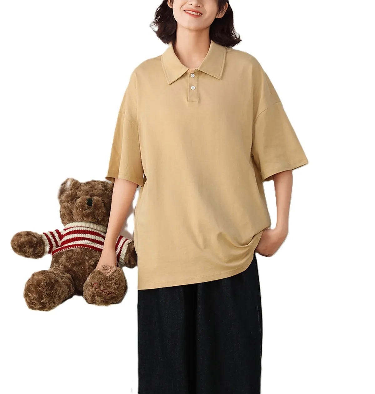 Bangladesh China Factory Price OEM Summer Casual Cotton Polo Shirt Japanese Drop Shoulder Unisex Loose Fit Bulk Polo T Shirt MegaBDM