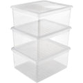 Set of 3 x 18L Storage Boxes Plastic Natural Transparent 39 x 33.5 x 18 cm