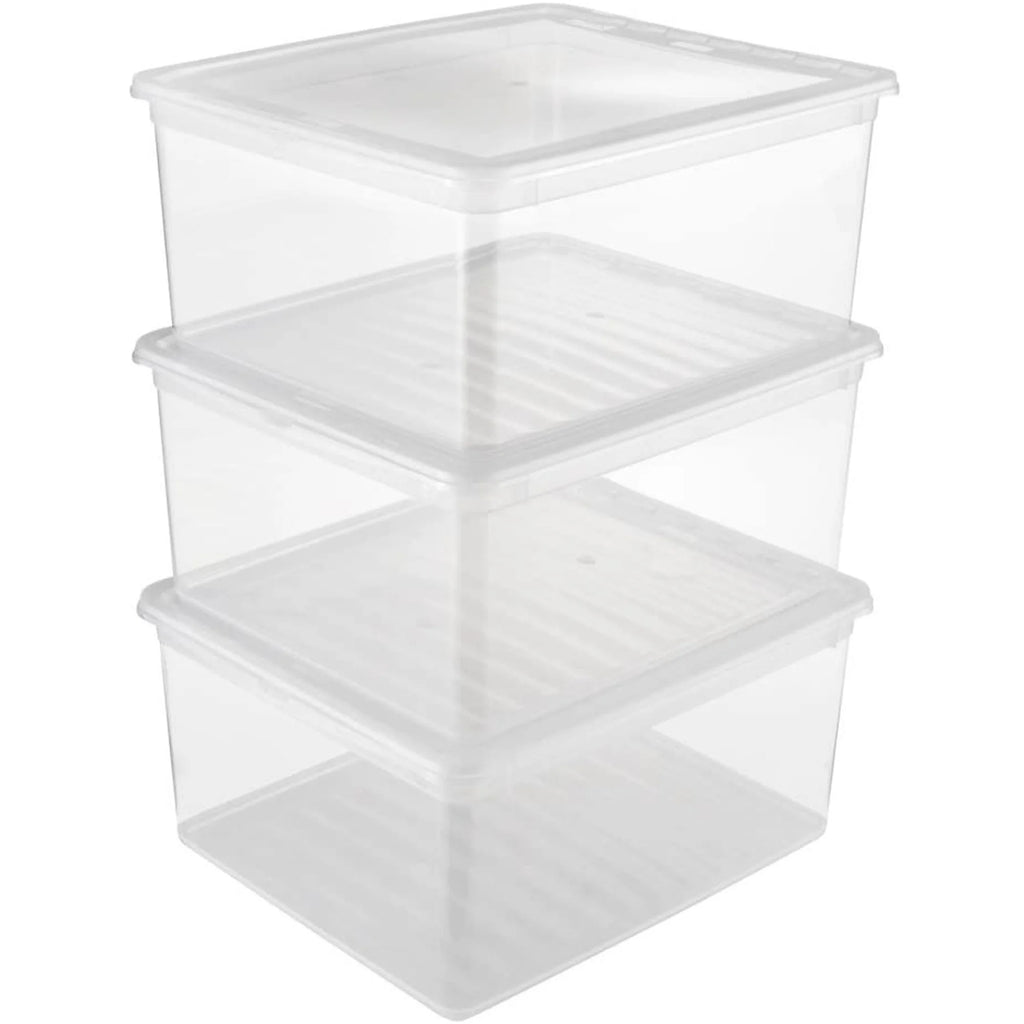 Set of 3 x 18L Storage Boxes Plastic Natural Transparent 39 x 33.5 x 18 cm
