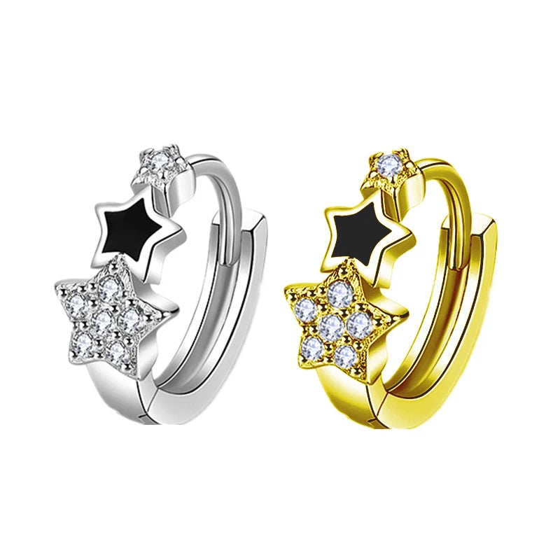 EH1560 Wholesale Fine Jewelry Cubic Zirconia Enamel Star Hoop 925 Sterling Silver Earrings Fashion Zircon Jewelry Gift for Women