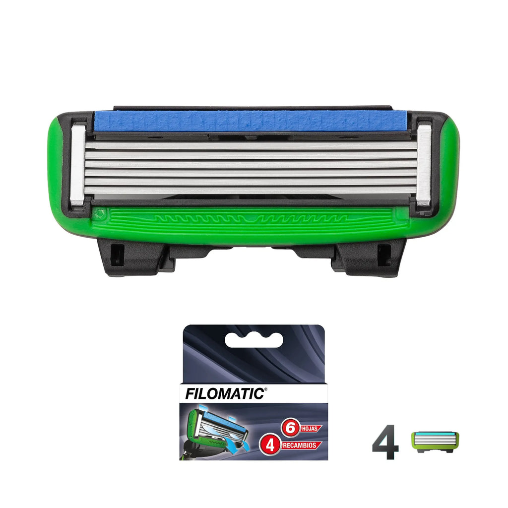 Pack of 4 Filomatic "FILO6" razor blade replacement blades in various colors