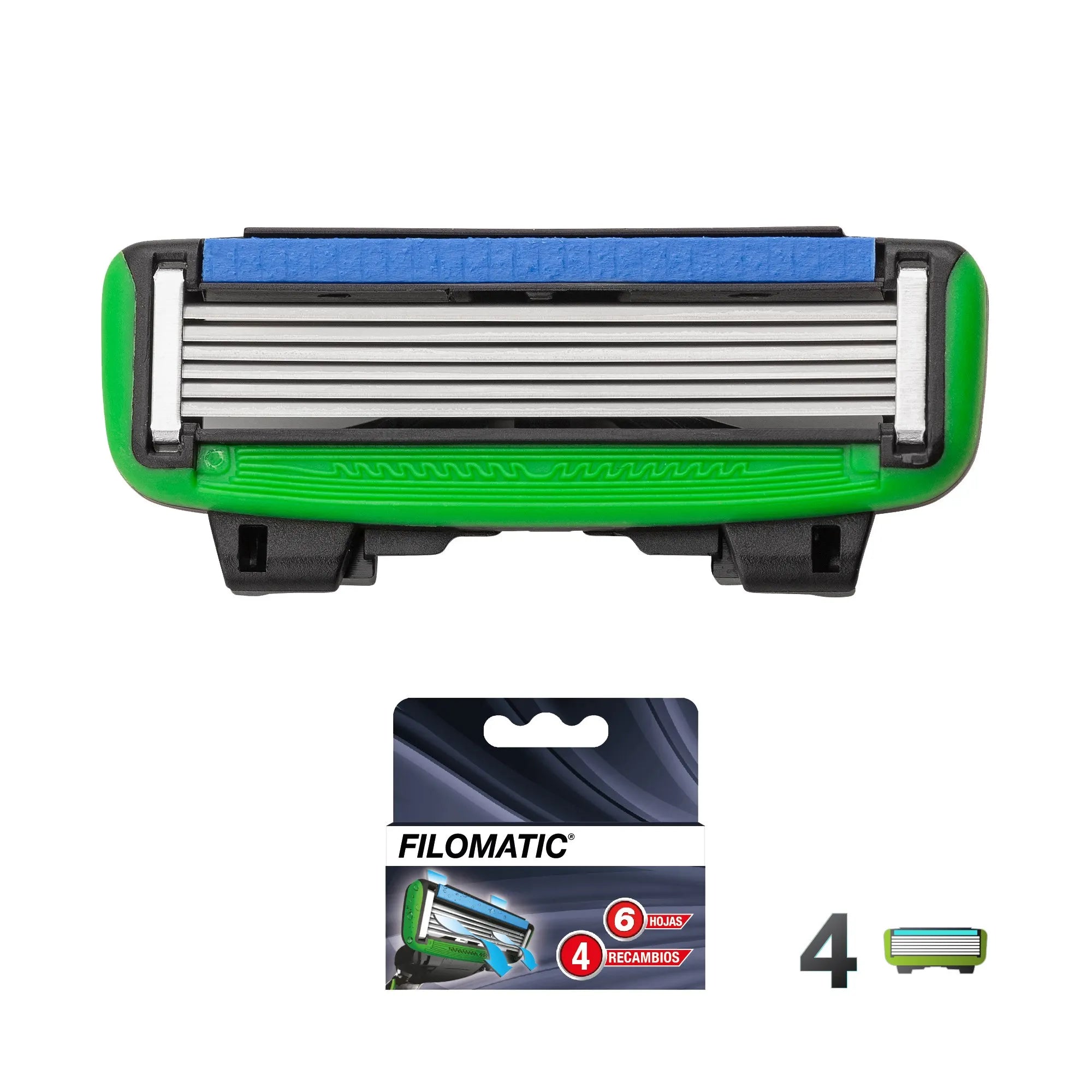 Pack of 4 Filomatic "FILO6" razor blade replacement blades in various colors