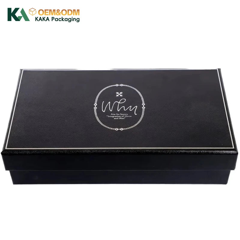KAKA Custom Luxury Black Rigid Gift Box with Lid and Base Elegant Paper Packaging for Jewelry Belt Perfume