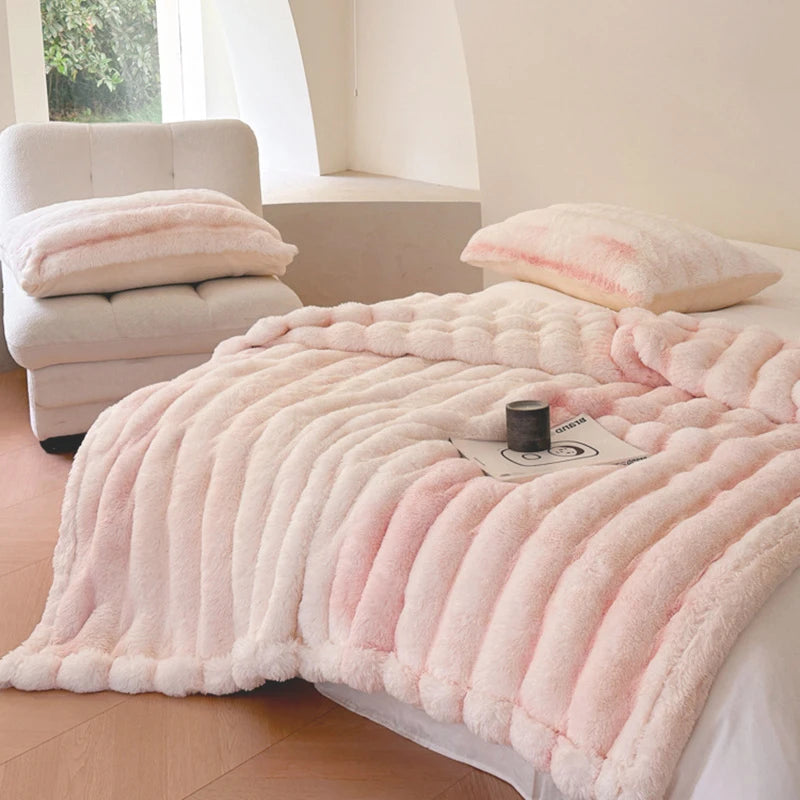Home Textiles Luxury Tie-Dye Blanket for Winter Super Soft Hand Feel Warms Blankets Dyeing Faux-Rabbit Fur Plush Throws