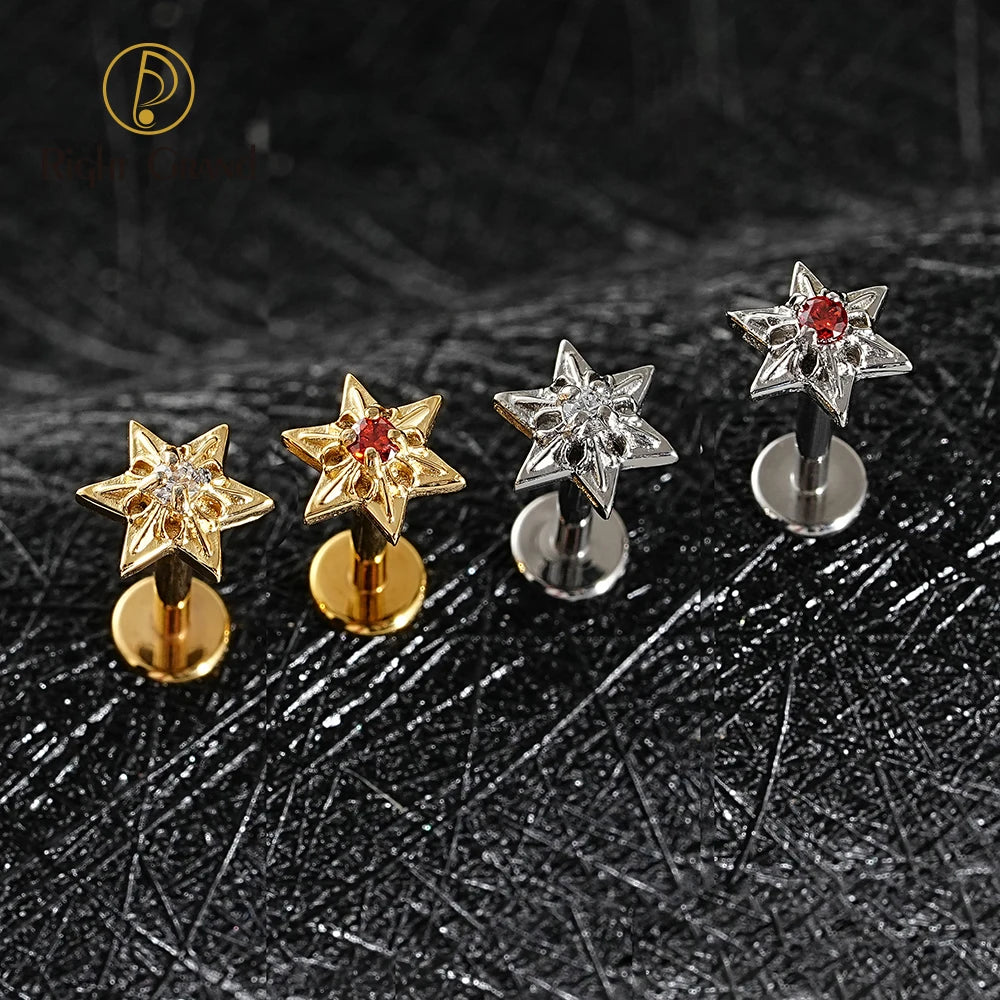 ASTM F136 Titanium Internal Thread Hexagram CZ Cluster Cartilage Earring Mini CZ Labret Tragus Helix Medusa Flat Back Piercing