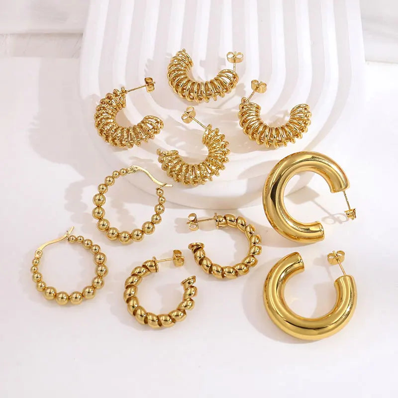 Fashion Minimalism Thick C Shape Stud Earrings Hypoallergenic Chunky Hoop 18K Gold Plated Stainless Steel Wholesale Earrings