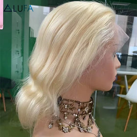 CF136 Blond 613 Full Lace Human Hair Wigs 8 Inch Virgin Body Wave Wigs Braided Glueless Fringe Wig 8 Inch