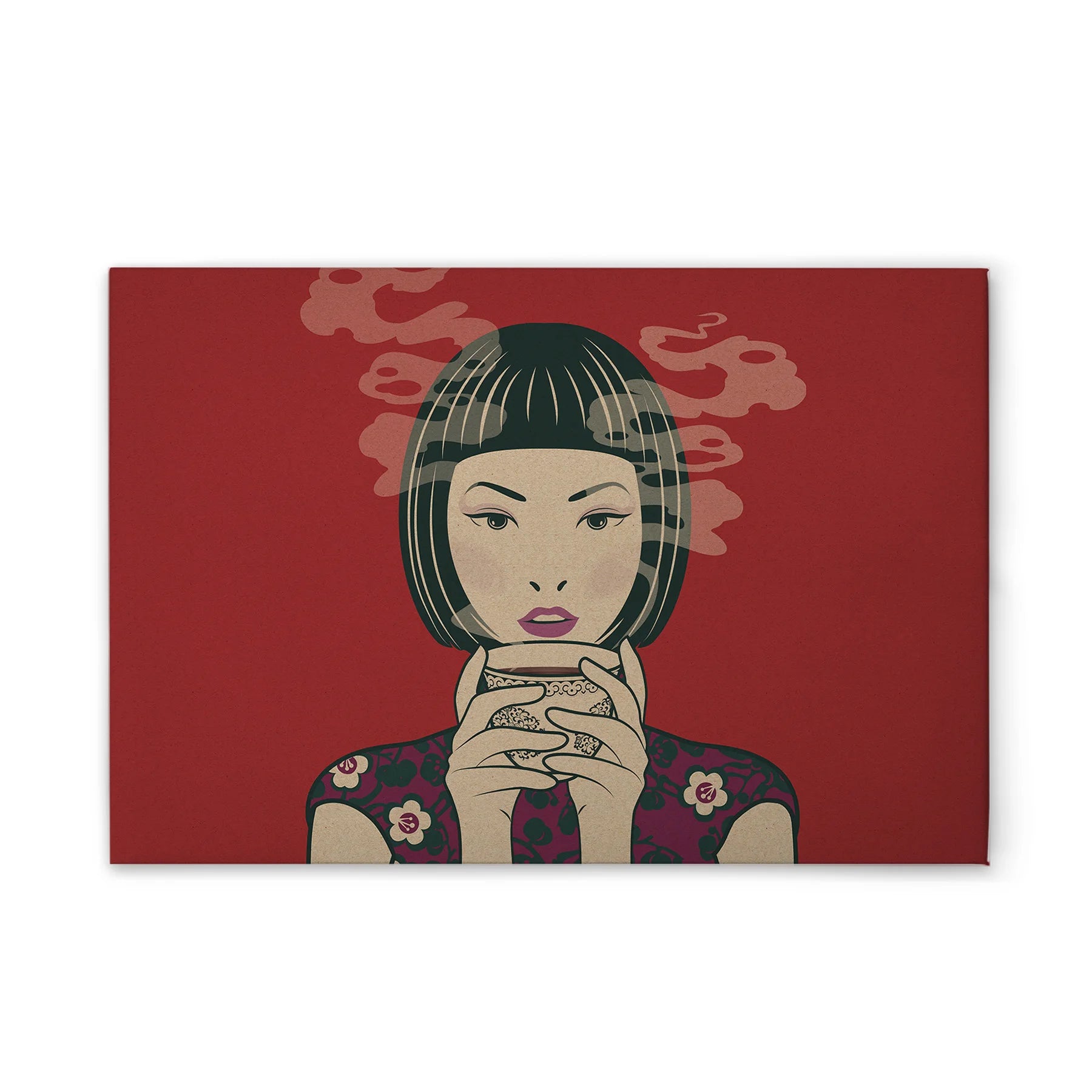 Made In Germany - Home Decor Canvas Picture Asian - Wall Painting Mural In Red And Beige - Canvas Picture On Stretcher Frame