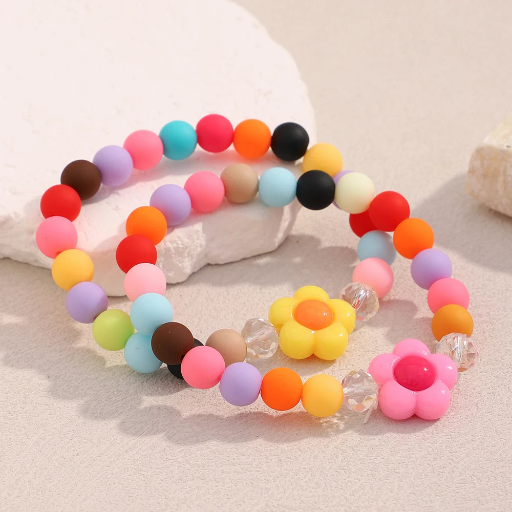 Dreamshow Acrylic Flower Beaded Bracelets Colorful Fashion Bracelets Summer Women Jewelry