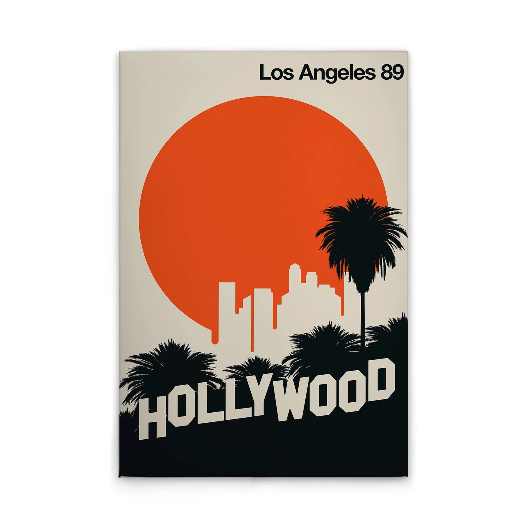 Made In Germany - Home Decor Canvas Picture Retro Los Angeles - Wall Painting Mural In Cream And Black - Stretcher Frame Art