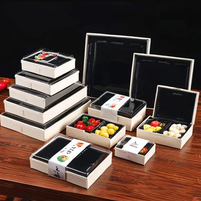 Wholesale Custom Solid Wooden Sushi Takeaway Boxes Sushi Food Packaging Box With Clear Lid