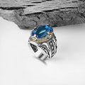 Turkish 925 Sterling Silver Men's Ottoman Style Ring with Natural Agate Stone Azuris VALKH1262