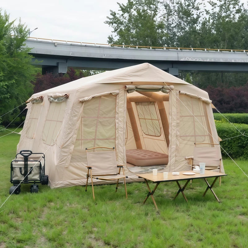 Large 13.6 6-8 Persons Luxury Waterproof Camping Inflatable Blow up Air Tents with Stove Jack and Pump for Outdoor Party