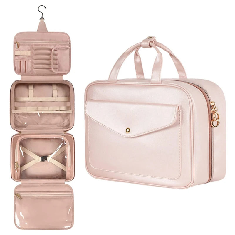Water-resistant Hanging Travel Toiletry Bag and Makeup Bag for Man and Women PU Leather High Capacity Cosmetic Bag