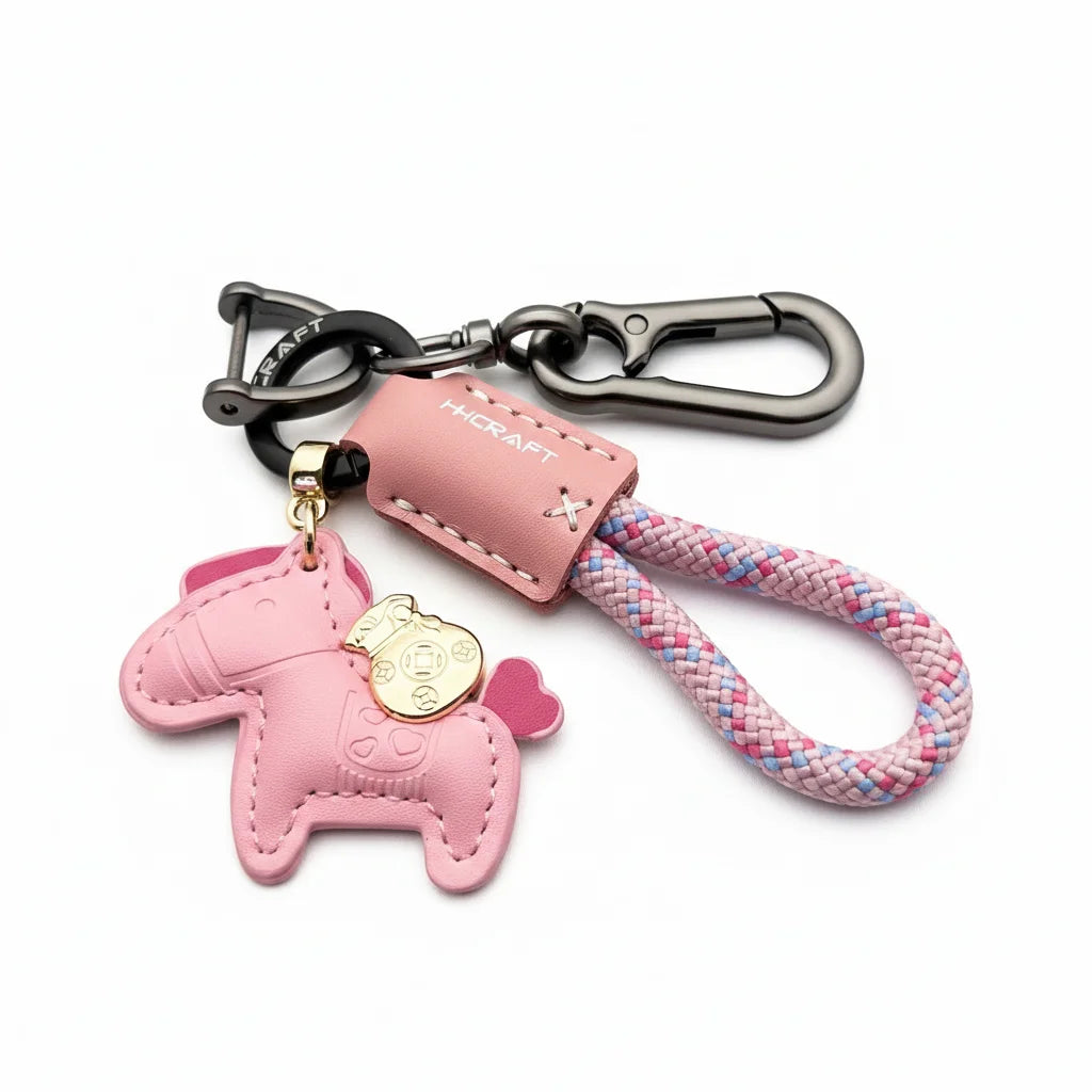 PU Leather Lucky Horse Keychain Handmade Braided Strap Horse Keychain for Women Gifts
