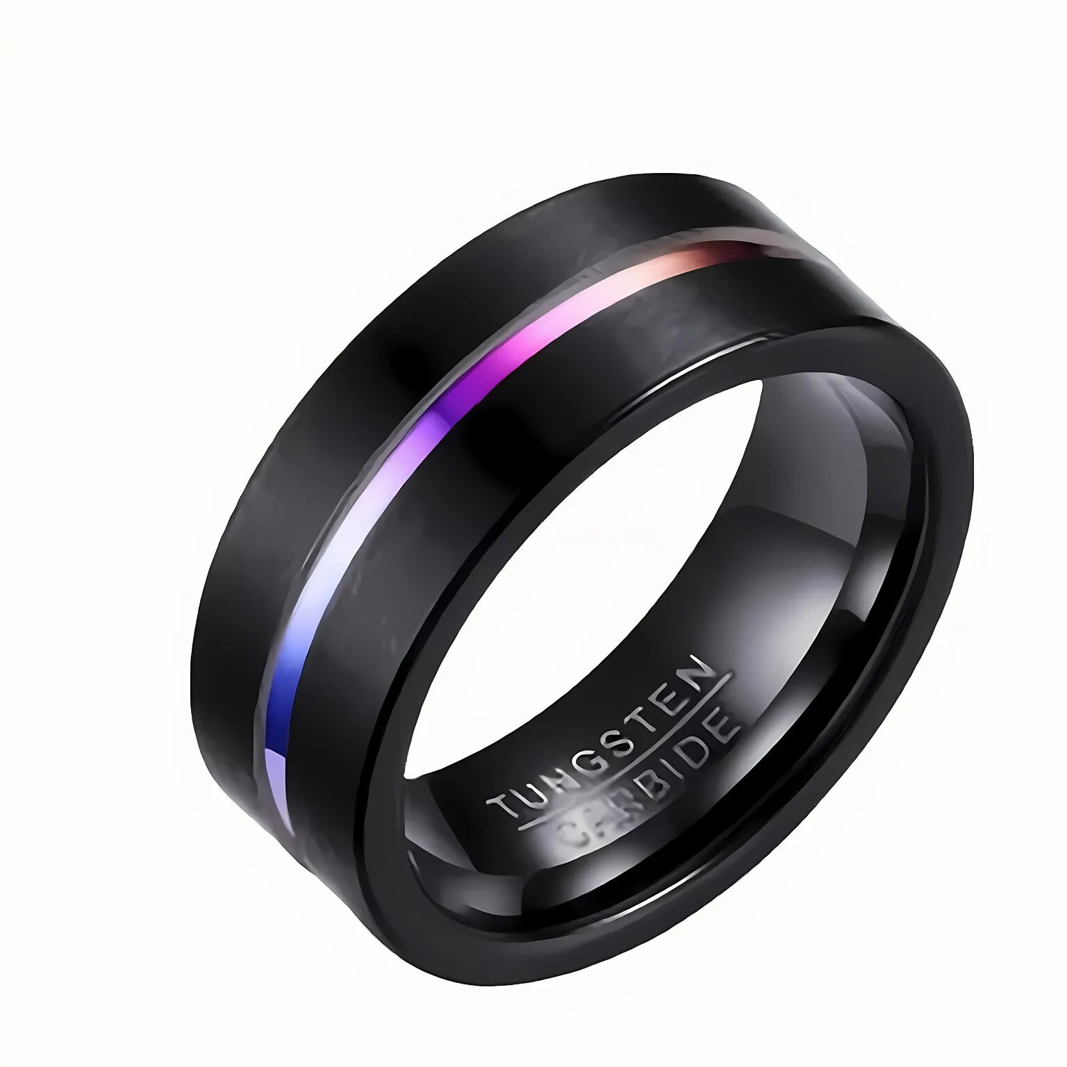 POYA 8mm Black Rainbow Tungsten Ring High Classic Fashion Jewelry Trendy Unisex Wedding Engagement Anniversary Party Gift