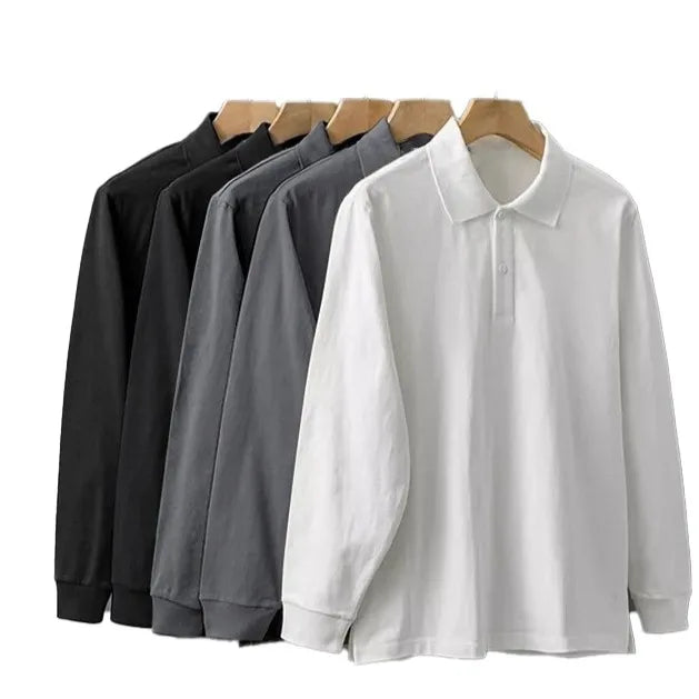 China Bangladesh Factory Price OEM Customize Logo Embroidery Mens Summer Heavyweight Long Sleeve Casual Loose Fit Polo Shirt