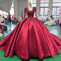 Jancember XS070 Vintage Satin Sequins Red Ball Gown Evening Party Dresses