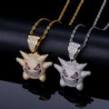 Wholesale Iced Out Anime Unique Gengar Charm Necklace Jewelry Gift Hip Hop Pet Elf Ghost Pendant with Stainless Steel Rope Chain