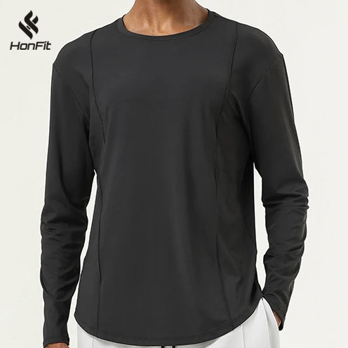 HONFIT Breathable Quick Dry Male Sportswear Sports Men's Long Sleeve Tee Fitness Men Long Sleeve T Shirt Gym Long Sleeve Tshirt