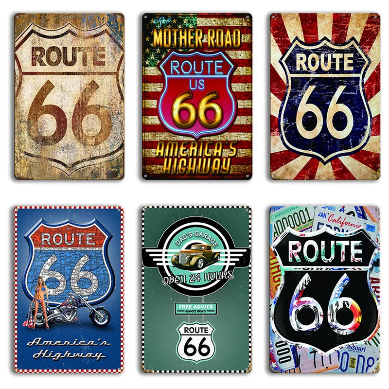 Customized Printing Metal Retro Signs Wall Hanging Vantage Sign Route 66