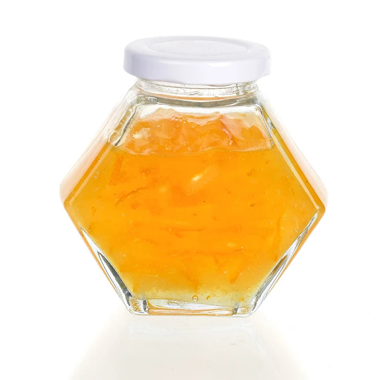 Wholesale 300ml Hexagonal Glass Honey Storage Jar With Metal Screw Lid Custom Logo Screw Cap
