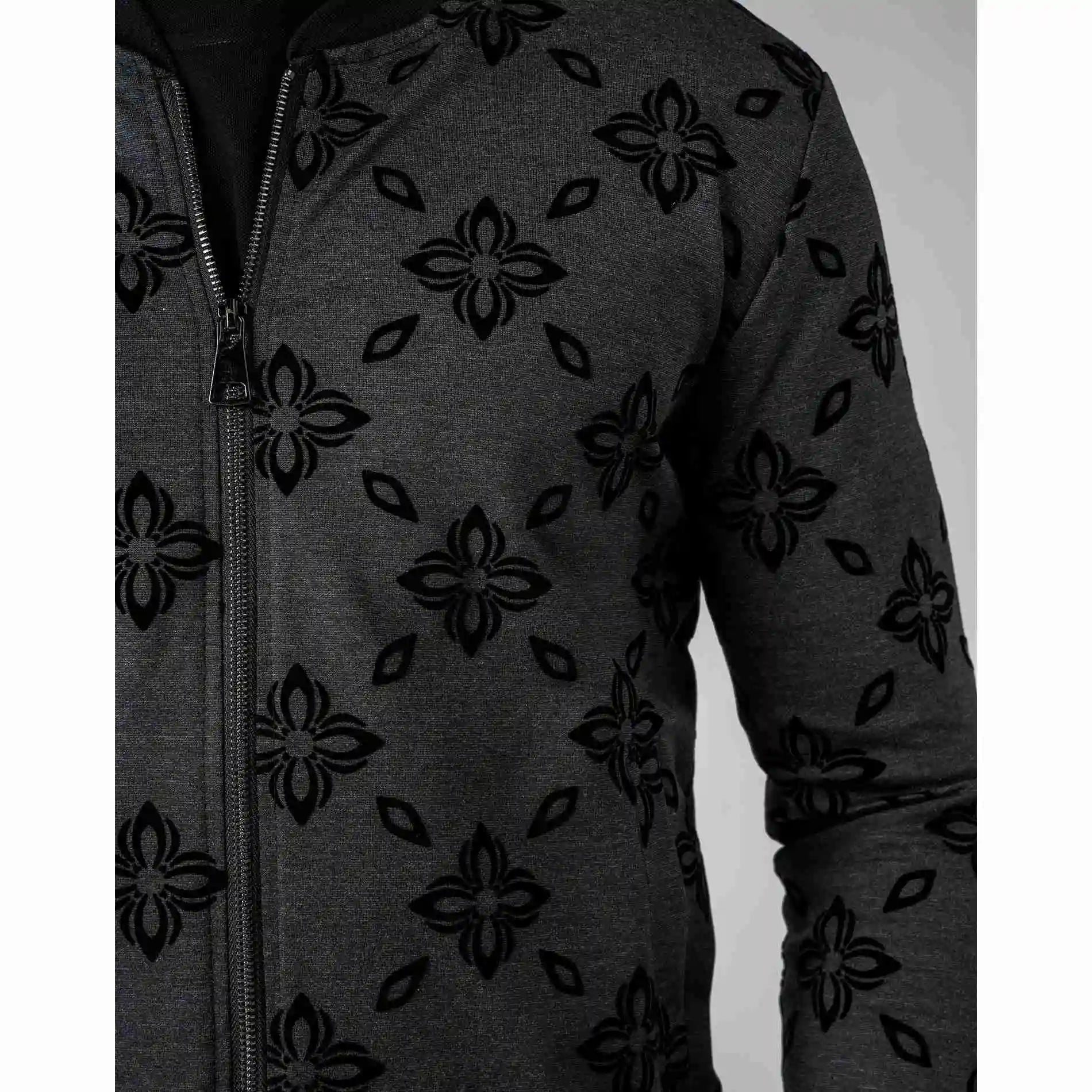 Imperio Shop Casual Winter Slim Fit Men's Green Star-Flocked Jacquard Zipper Breathable Bomber Jacket Size S