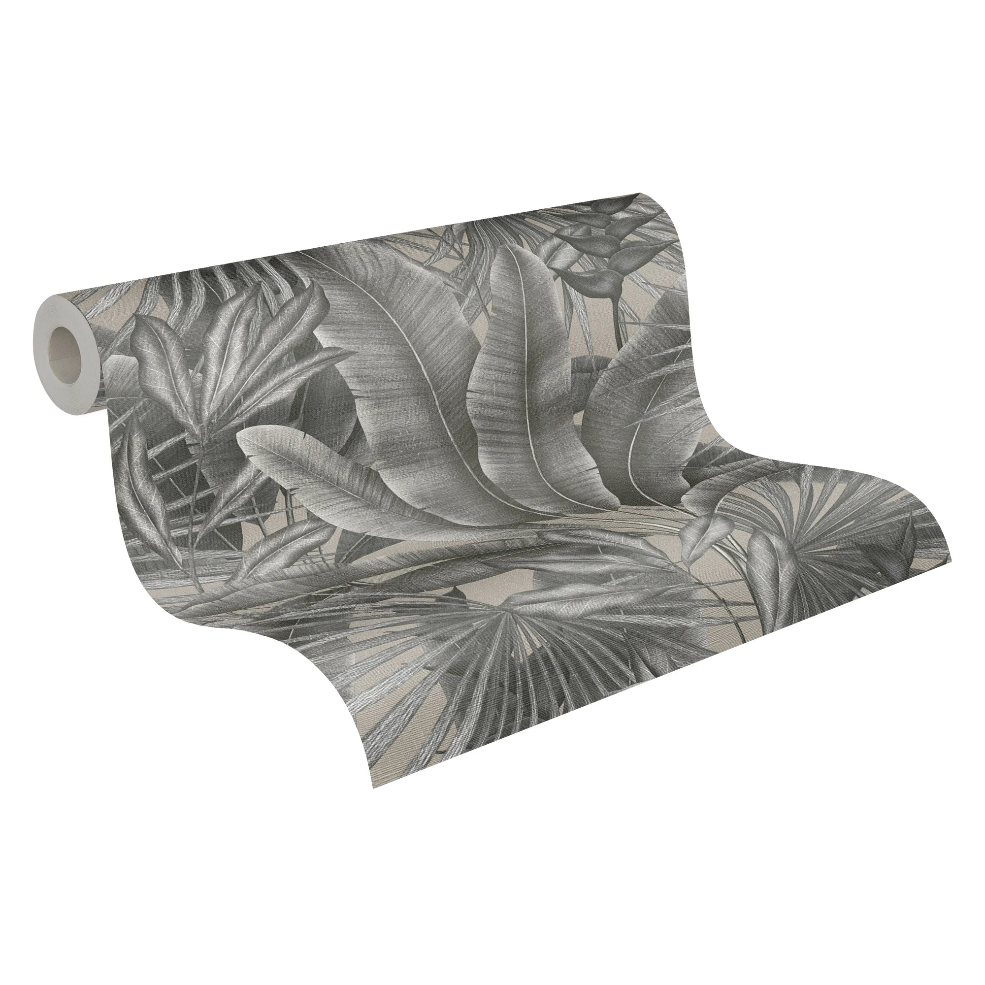 Made in Germany - Wallpaper rolls Jungle Grey Beige Black - Non Woven Vinyl - Wallpaper Leaves for Walls - 1005 x 053 m