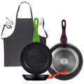 Set of 3 San Ignacio 20/24/28 forged aluminum frying pans induction compatible + Dark Grey 100% Cotton Kitchen Apron 75x80cm