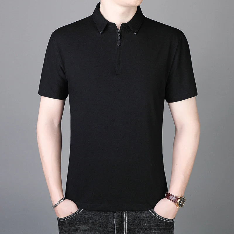 Summer Cotton Men's Short Sleeve T-shirt Comfortable Skin-friendly Thin Solid Color  Men's Polo Shirt